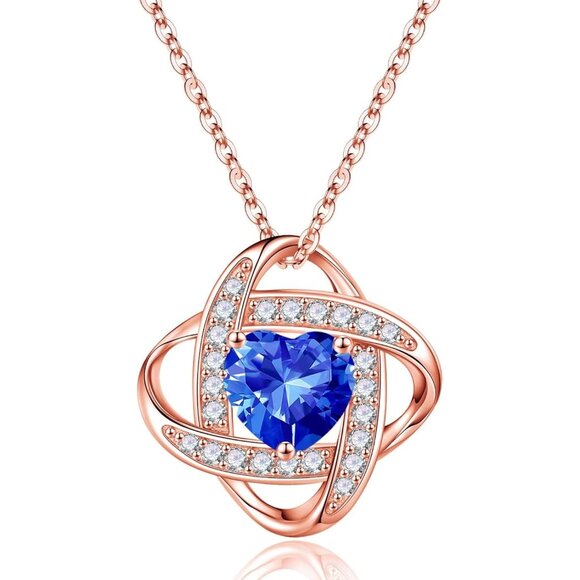 Valentines Day Gifts for Her - 925 Sterling Silver Love Knot Birthstone Necklace